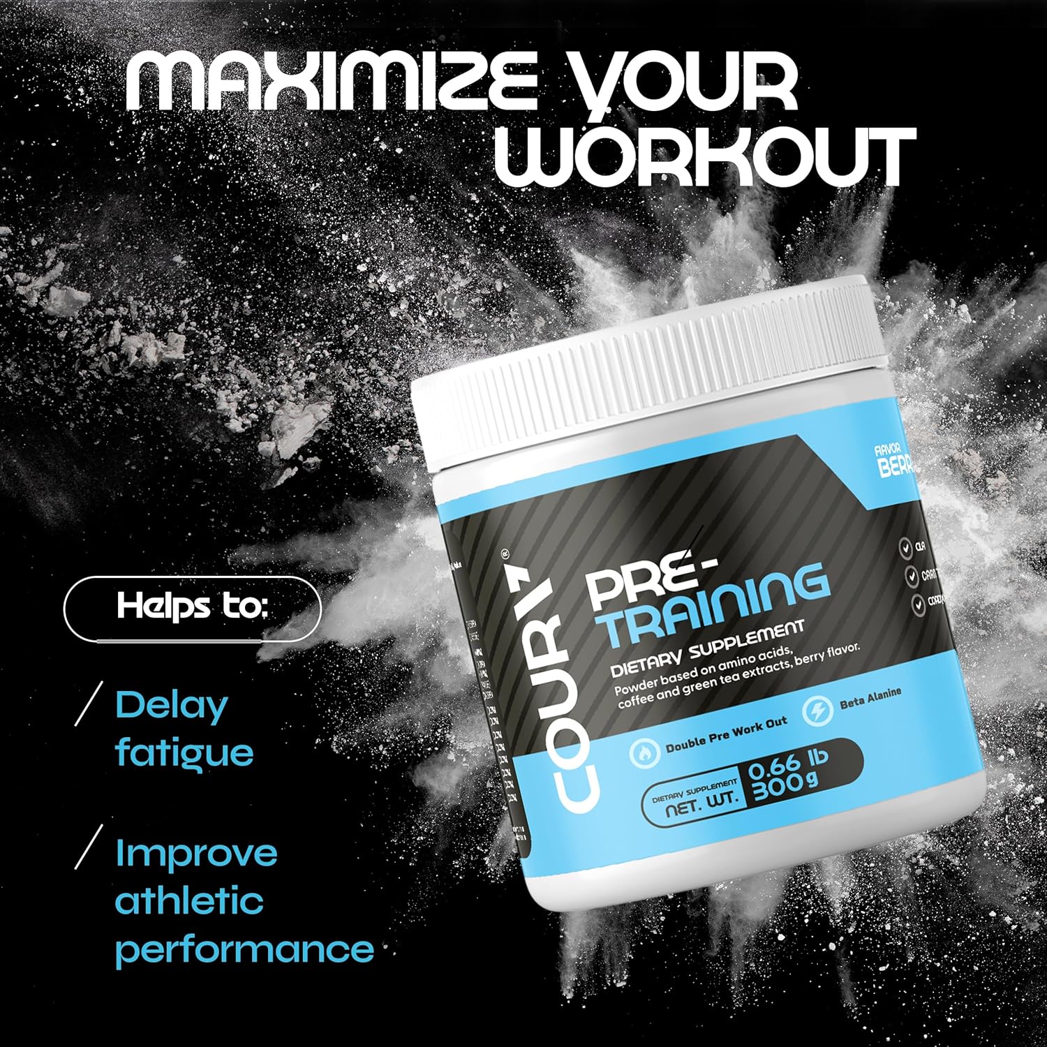 300g COURA Berries Flavor Pre Workout Protein Powder - Energy Boost for Athletes with Cordyceps - Gluten-Free Formula for Focus and Endurance