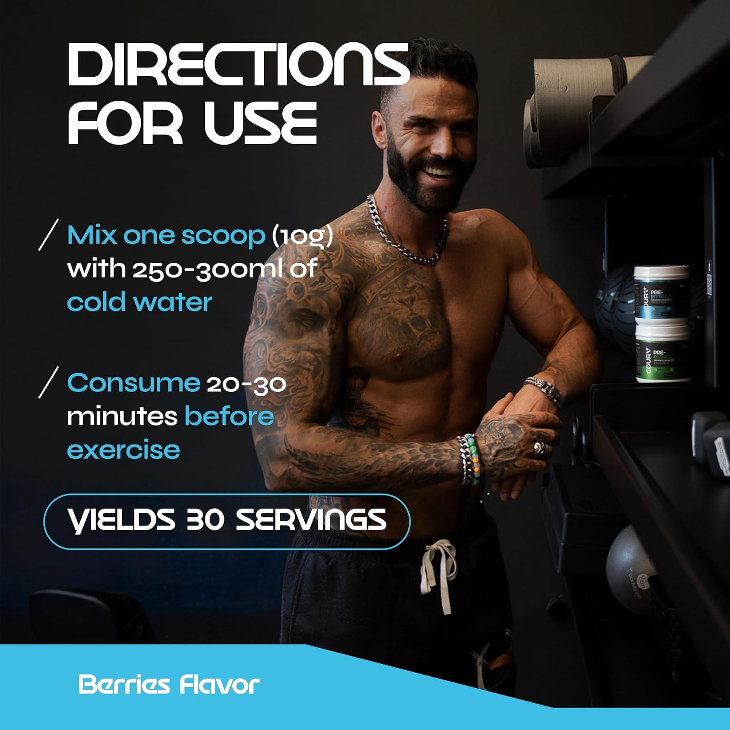 300g COURA Berries Flavor Pre Workout Protein Powder - Energy Boost for Athletes with Cordyceps - Gluten-Free Formula for Focus and Endurance