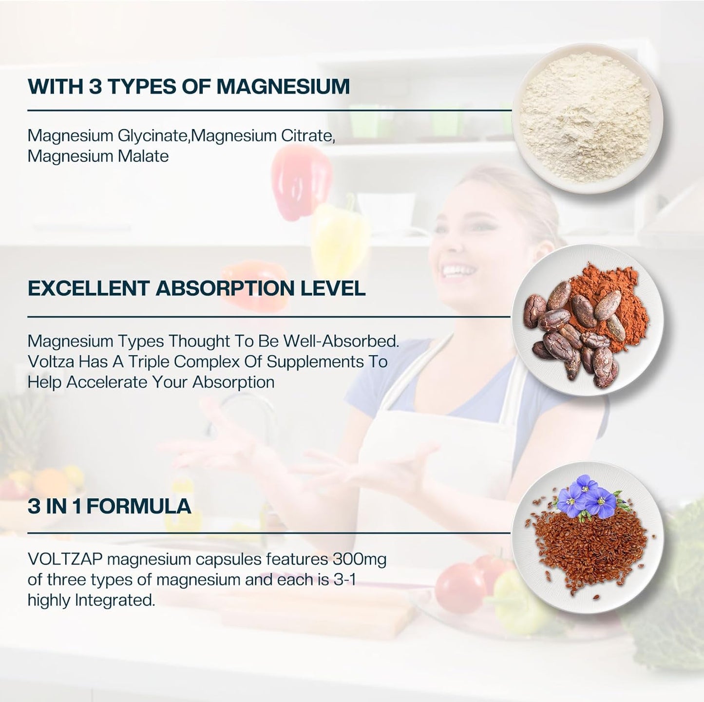 300mg Magnesium Capsules - Triple Complex Magnesium Supplement for Energy & Nerves - 90 Count Magnesium Glycinate, Citrate, & Malate Formula by VOLTZAP