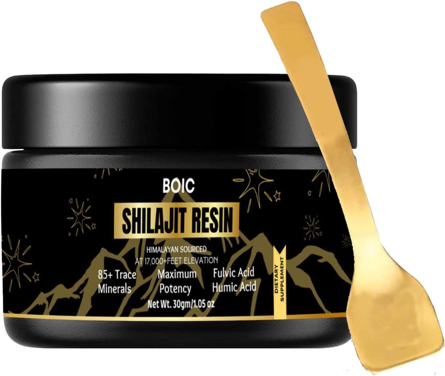 30Gm BOIC Pure Black Himalayan Shilajit Resin for Energy and Immune Support - 60 Day Supply for Men and Women