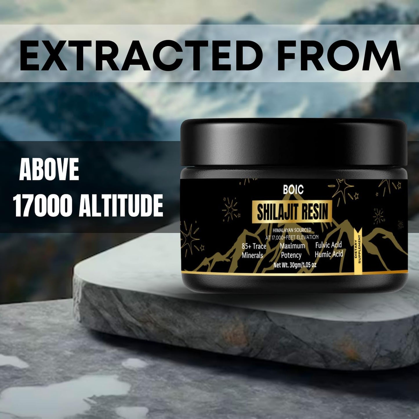 30Gm BOIC Pure Black Himalayan Shilajit Resin for Energy and Immune Support - 60 Day Supply for Men and Women