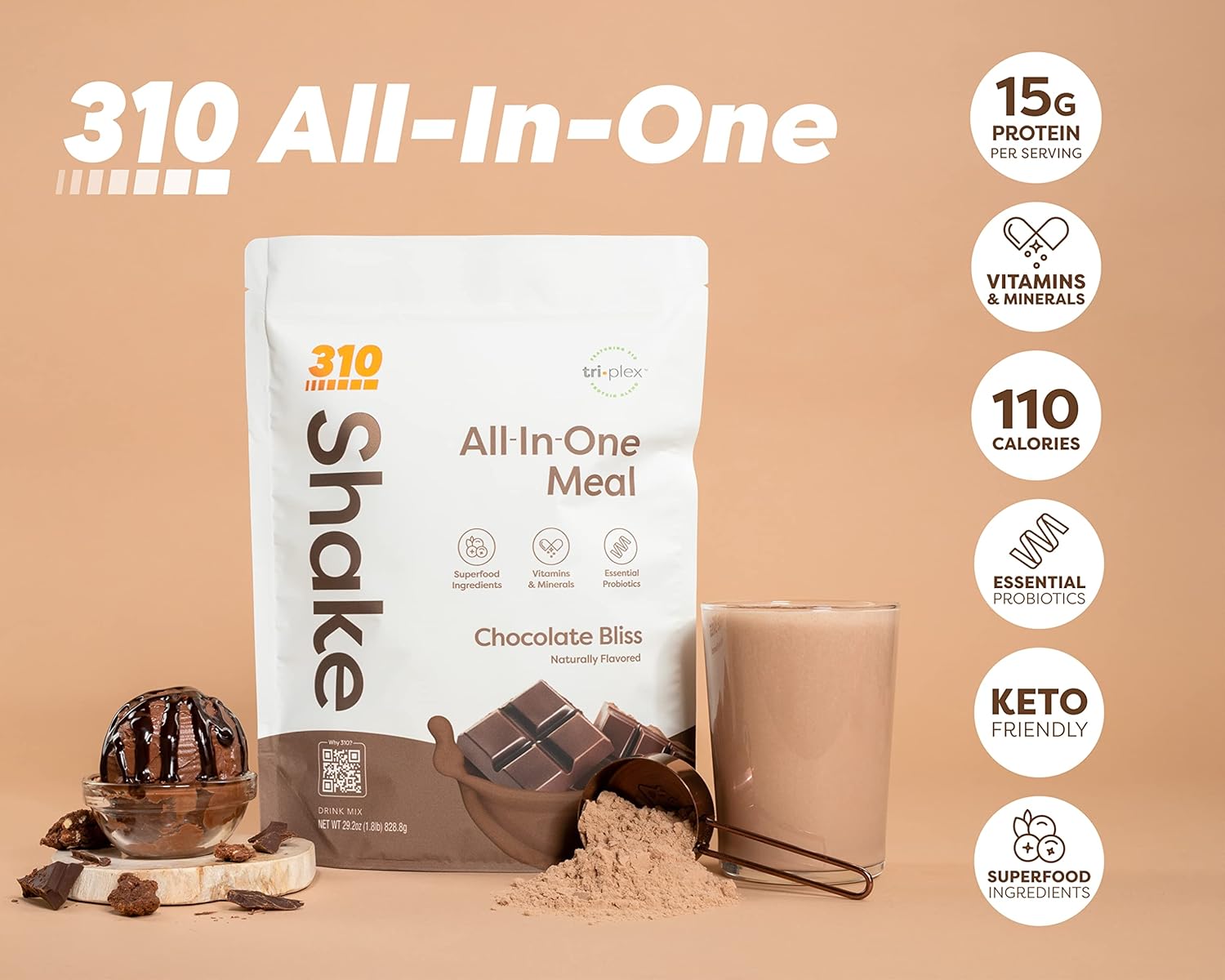 310 Nutrition All-In-One Meal Replacement Shake - New Formula with Vegan Superfood Blend, Low Carb & Keto Friendly - Triple Flavor Pack