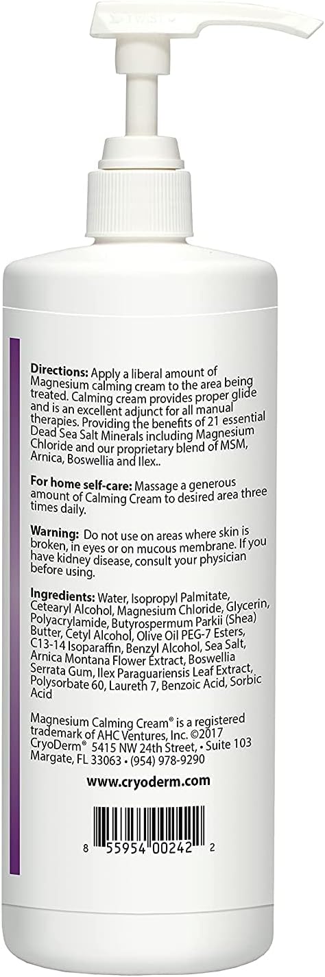 32 oz CryoDerm Magnesium Calming Cream for Soothing Relief