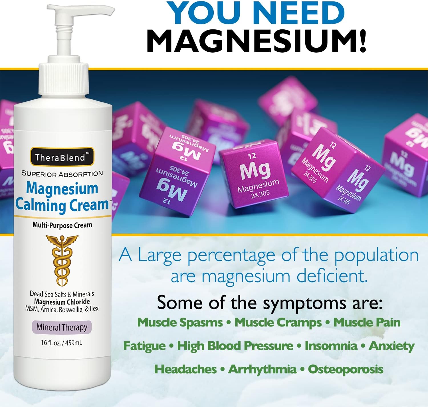 32 oz CryoDerm Magnesium Calming Cream for Soothing Relief