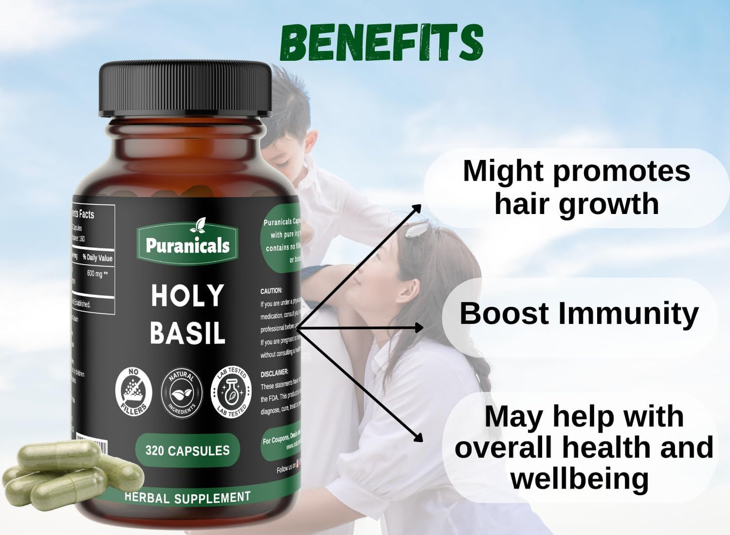 320 Capsules Puranicals Holy Basil Premium Supplement | Non GMO & Gluten Free | 600 mg Per Serving | Pure Herb Leaf