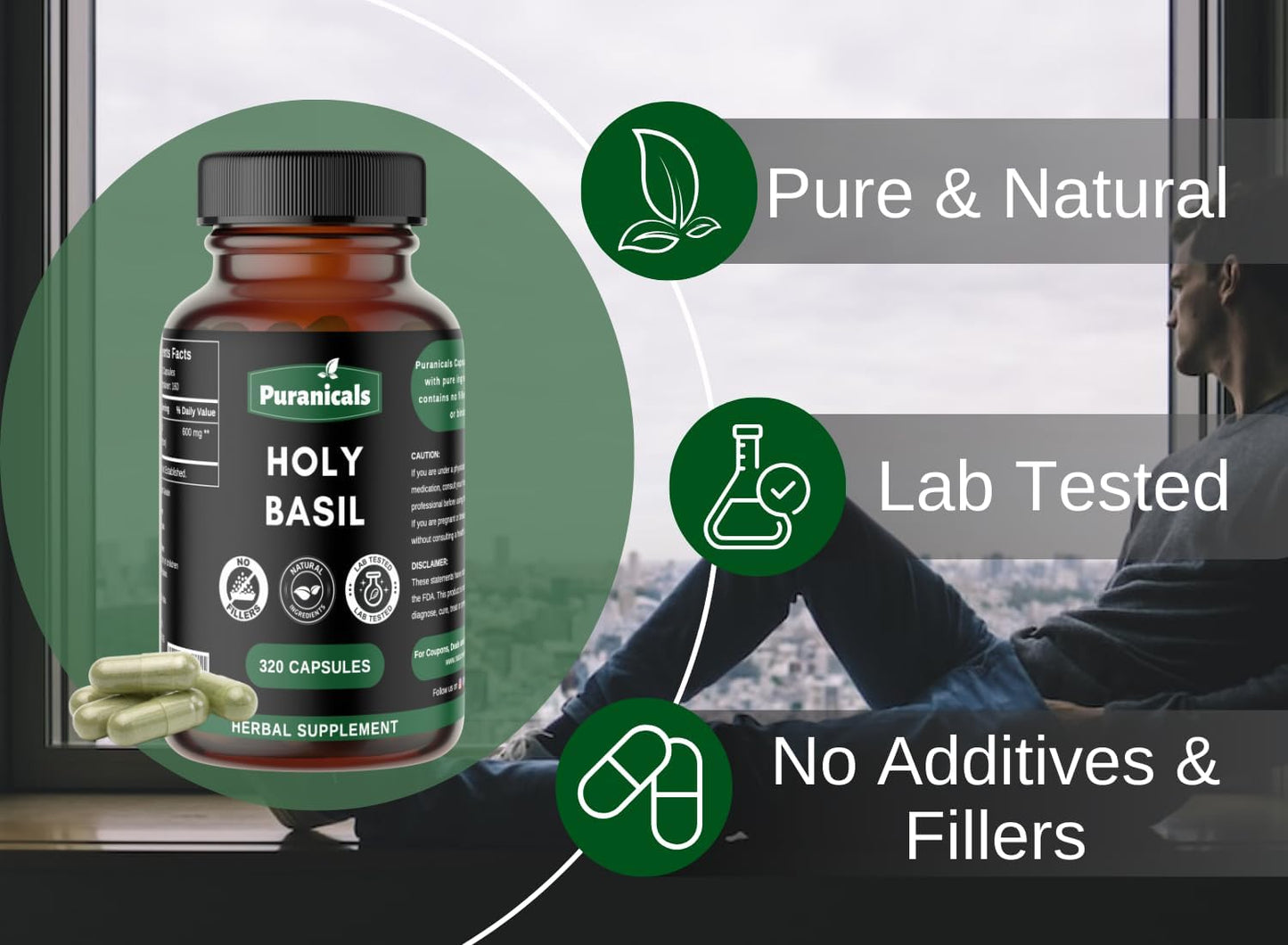 320 Capsules Puranicals Holy Basil Premium Supplement | Non GMO & Gluten Free | 600 mg Per Serving | Pure Herb Leaf