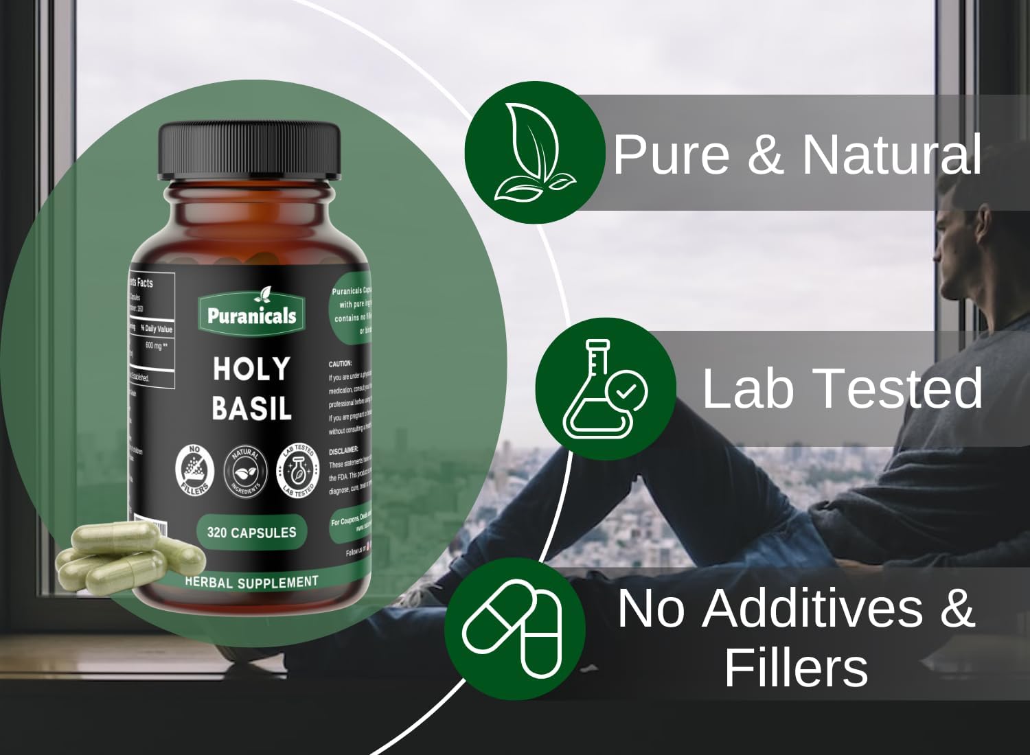 320 Capsules Puranicals Holy Basil Premium Supplement | Non GMO & Gluten Free | 600 mg Per Serving | Pure Herb Leaf