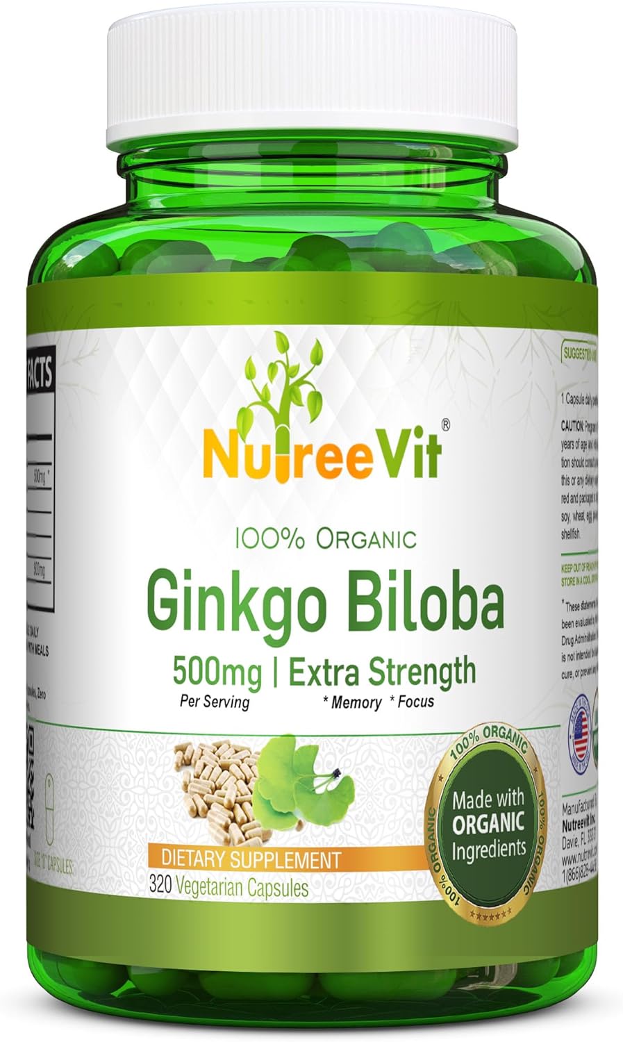 320 Count NutreeVit Ginkgo Biloba Capsules for Memory and Cognitive Support