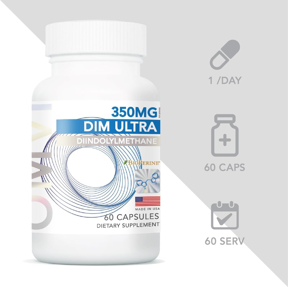 350mg DIM Ultra Supplement with Broccoli Extract & BioPerine - 60 Capsules by Omvi Formulas
