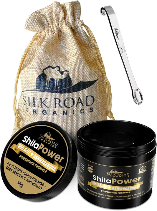 35g SILK ROAD ORGANICS ShilaPower Shilajit Resin - Pure Himalayan Shilajit with Ashwagandha & 85+ Trace Minerals for Energy & Stamina