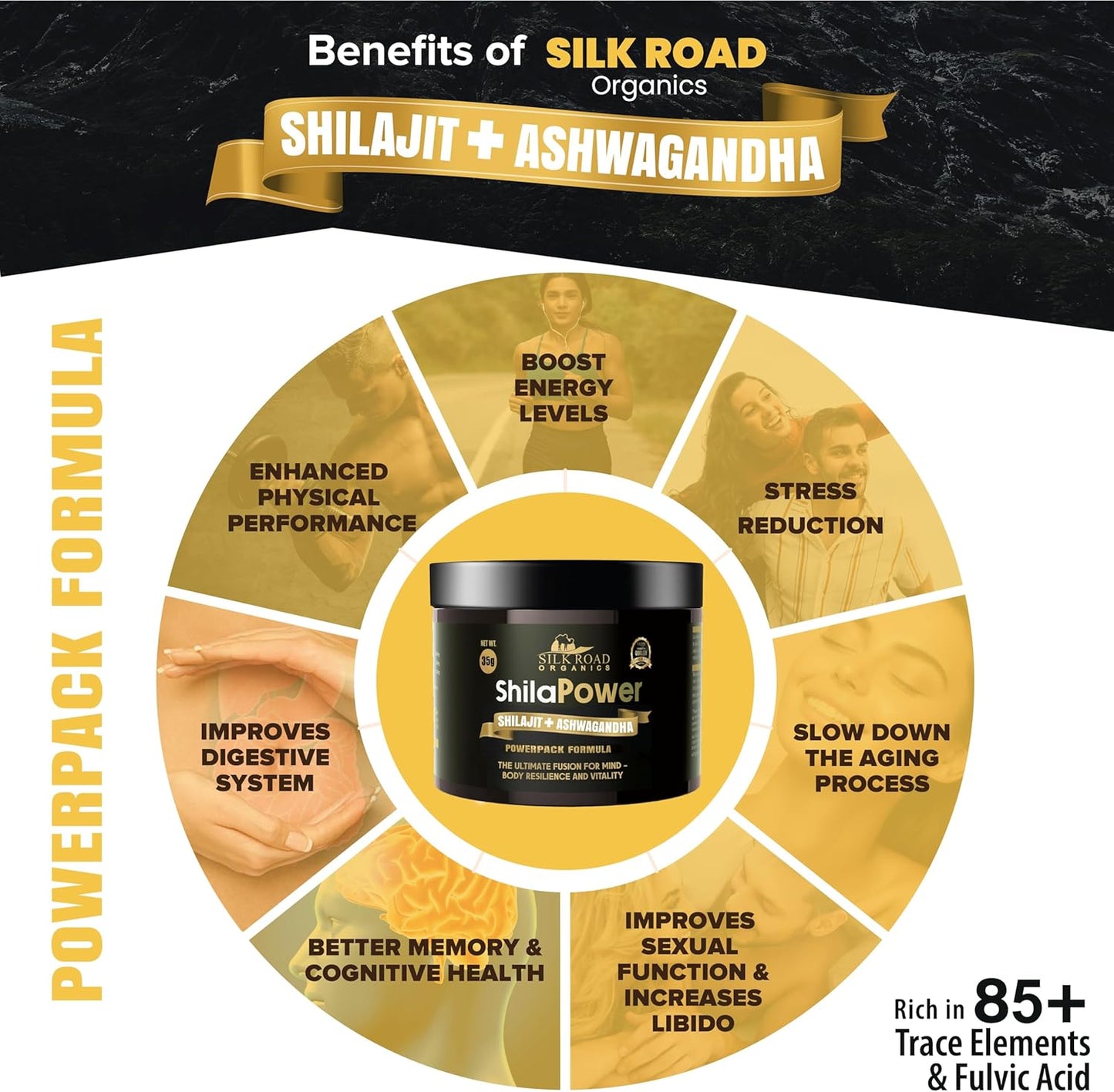 35g SILK ROAD ORGANICS ShilaPower Shilajit Resin - Pure Himalayan Shilajit with Ashwagandha & 85+ Trace Minerals for Energy & Stamina