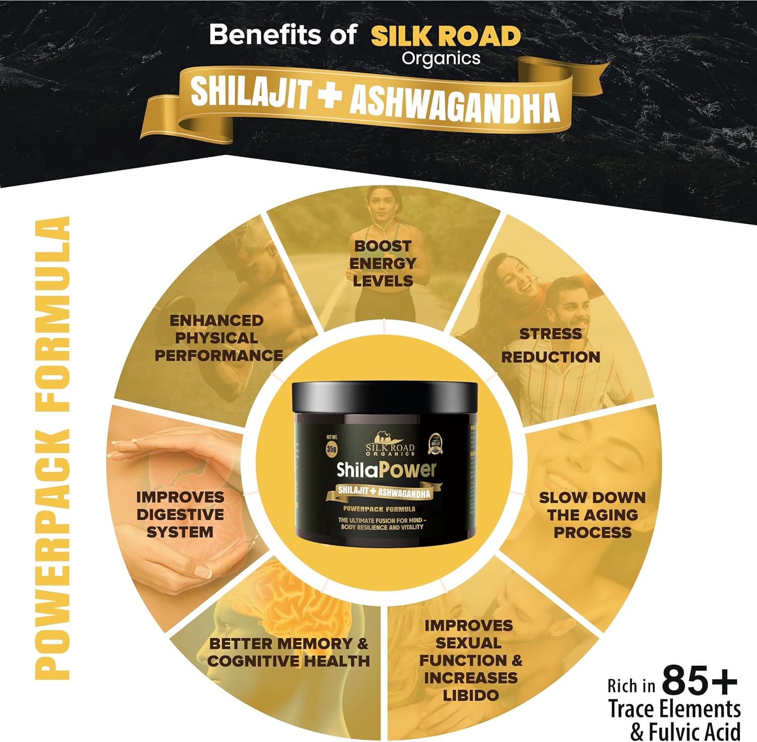 35g SILK ROAD ORGANICS ShilaPower Shilajit Resin - Pure Himalayan Shilajit with Ashwagandha & 85+ Trace Minerals for Energy & Stamina