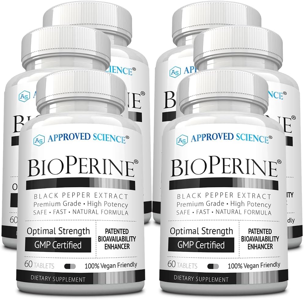 360 Approved Science BioPerine Black Pepper Extract Tablets for Enhanced Bioavailability, Vegan, Made in USA