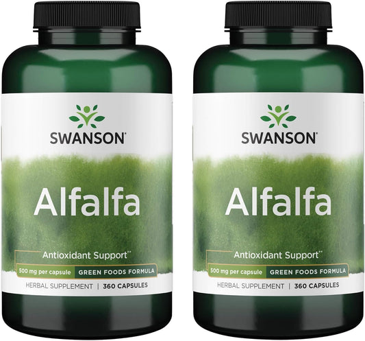 360 Capsules of Swanson Alfalfa 500 mg (2 Pack) - Natural Alfalfa Supplement for Overall Health