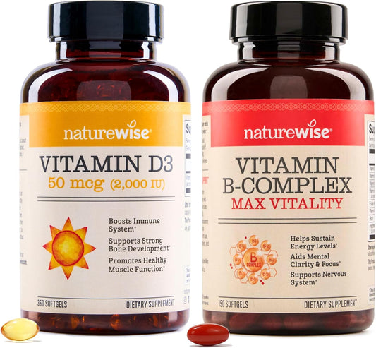 360 Count of NatureWise Vitamin D3 2000iu & 150 Softgels of Vitamin B Complex - Supports Muscle Function, Immune System, Energy, and Mental Clarity