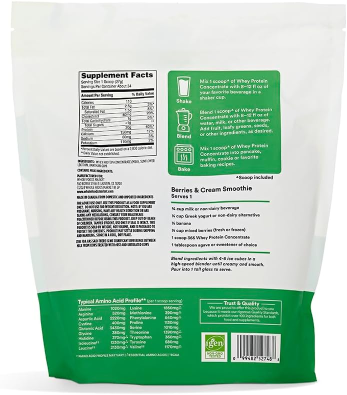 365 by Whole Foods Market Unflavored Whey Concentrate Protein Powder - 32 Ounces