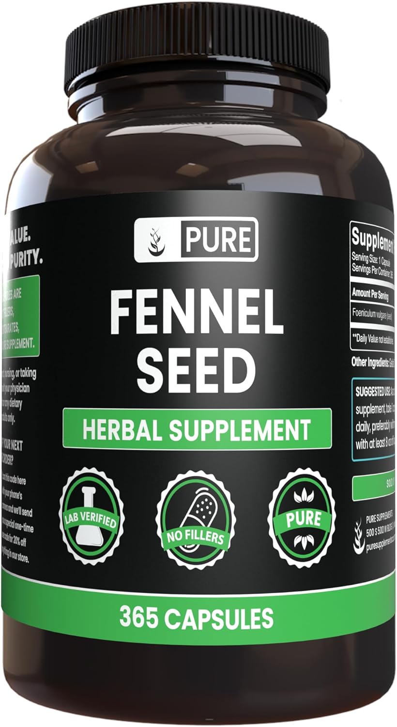 365 Capsules of Pure Fennel Seed, No Fillers, Lab Verified