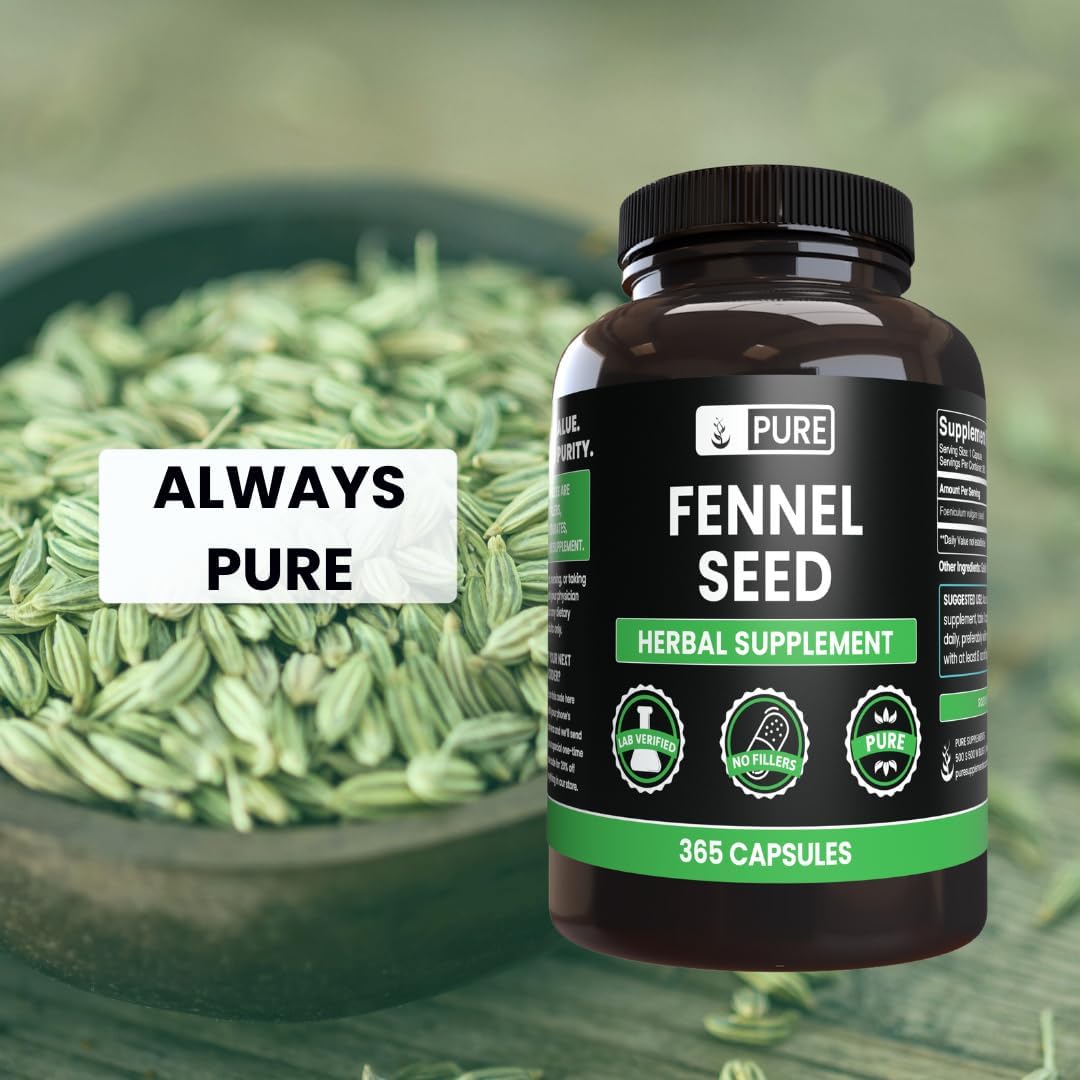 365 Capsules of Pure Fennel Seed, No Fillers, Lab Verified