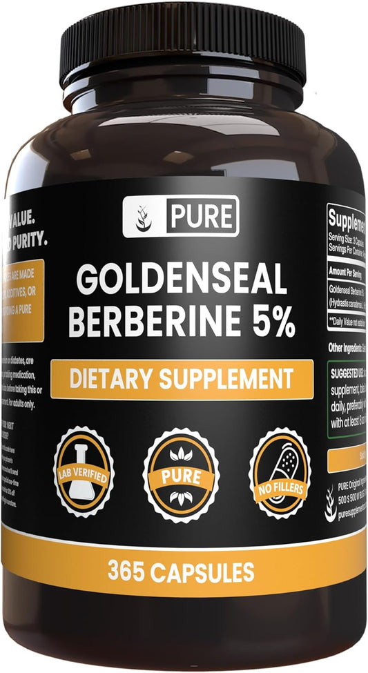 365 Count Goldenseal Berberine Capsules - Pure Ingredients, No Magnesium or Rice Fillers - Lab Verified Quality