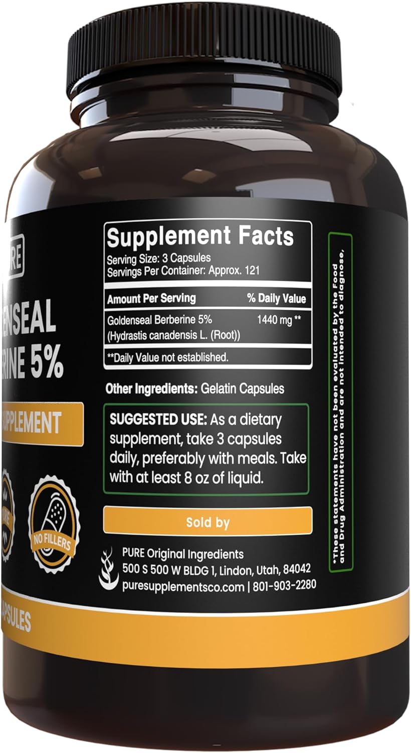 365 Count Goldenseal Berberine Capsules - Pure Ingredients, No Magnesium or Rice Fillers - Lab Verified Quality