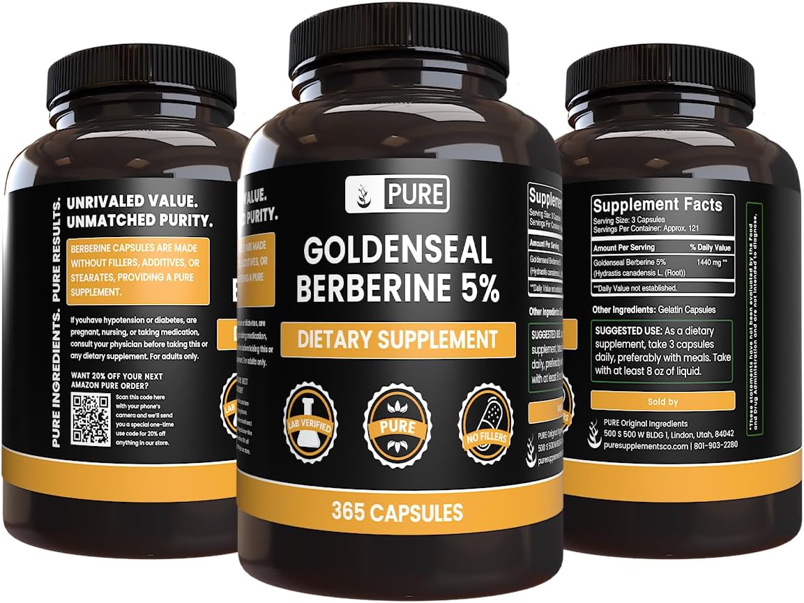 365 Count Goldenseal Berberine Capsules - Pure Ingredients, No Magnesium or Rice Fillers - Lab Verified Quality