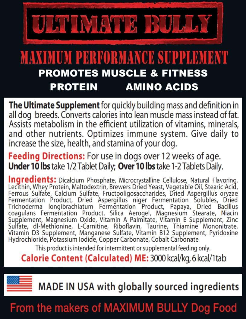 365 Tablet Ultimate Bully Performance Canine Supplement by Maximum Bully, Made in the USA
