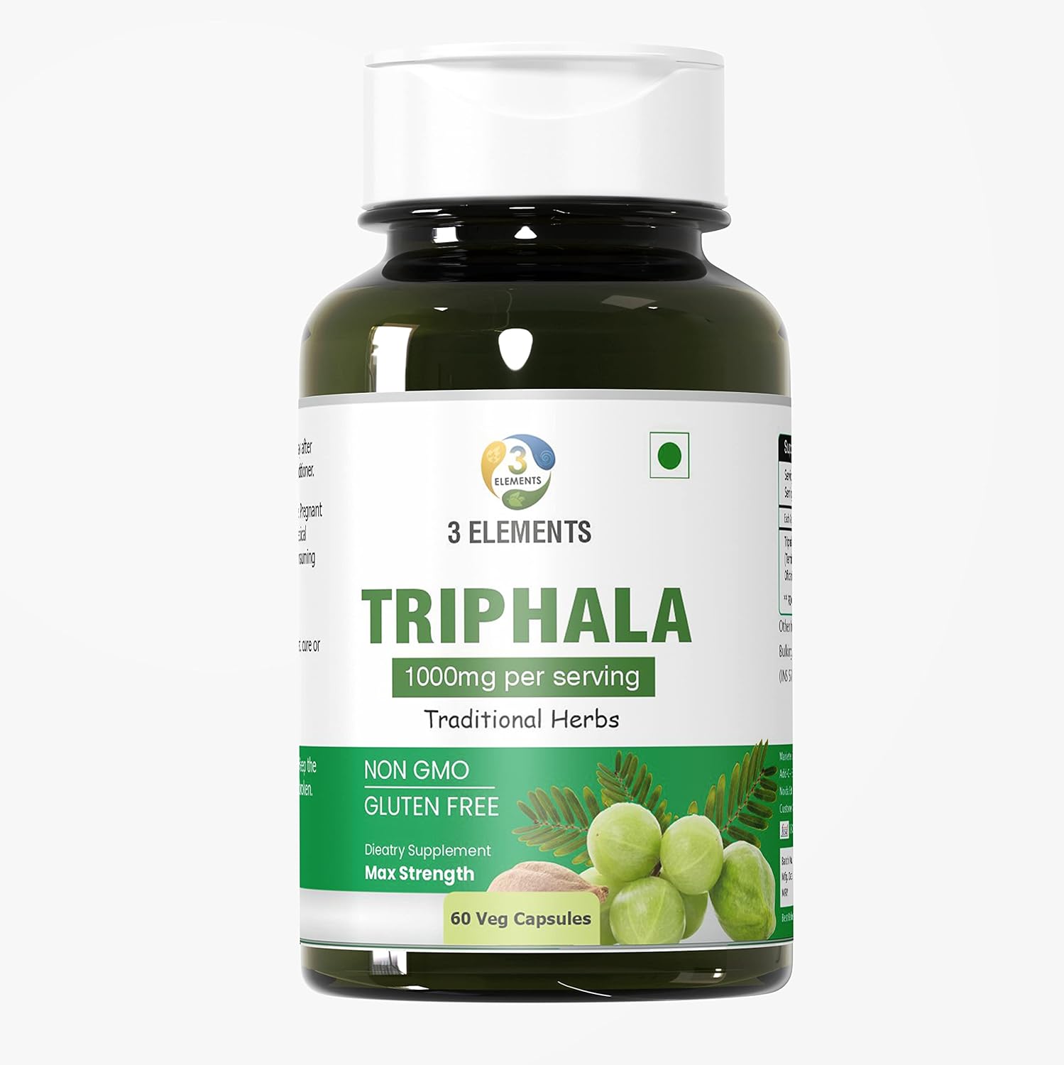3elements Triphala 1000mg Capsules - Daily Detox, Cleanse, & Rejuvenate - Digestive & Colon Support - Immune System Boost - Adaptogen - Nutrient-Rich - Vegan & Gluten-Free