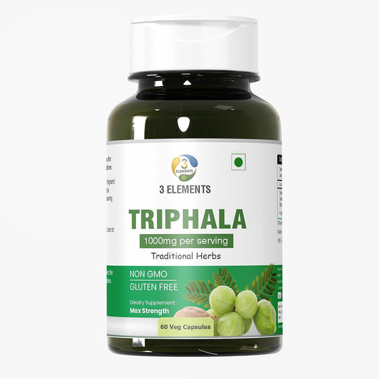 3elements Triphala 1000mg Capsules - Daily Detox, Cleanse, & Rejuvenate - Digestive & Colon Support - Immune System Boost - Adaptogen - Nutrient-Rich - Vegan & Gluten-Free