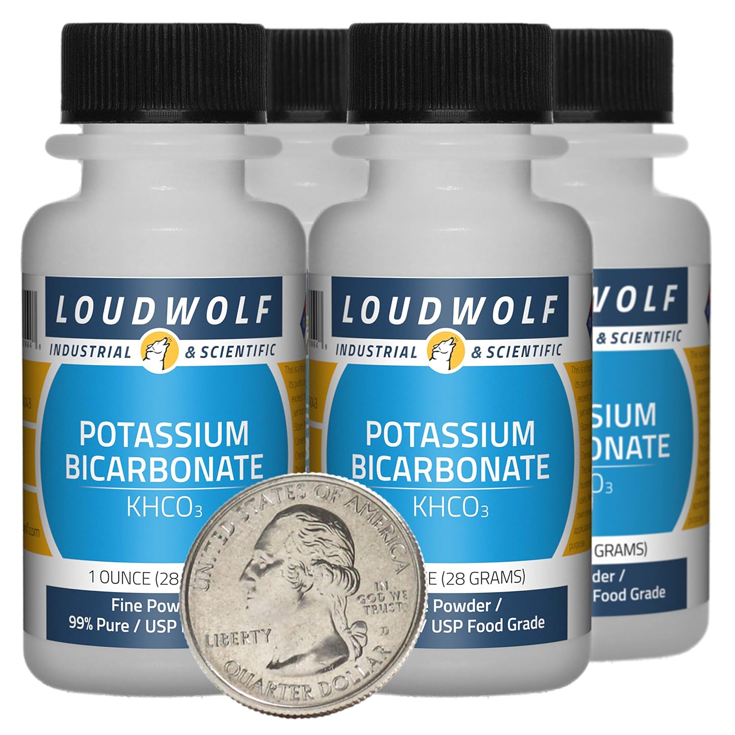 4 Bottles Loudwolf Potassium Bicarbonate 4 Ounces - 99% Pure USP Food Grade Fine Powder
