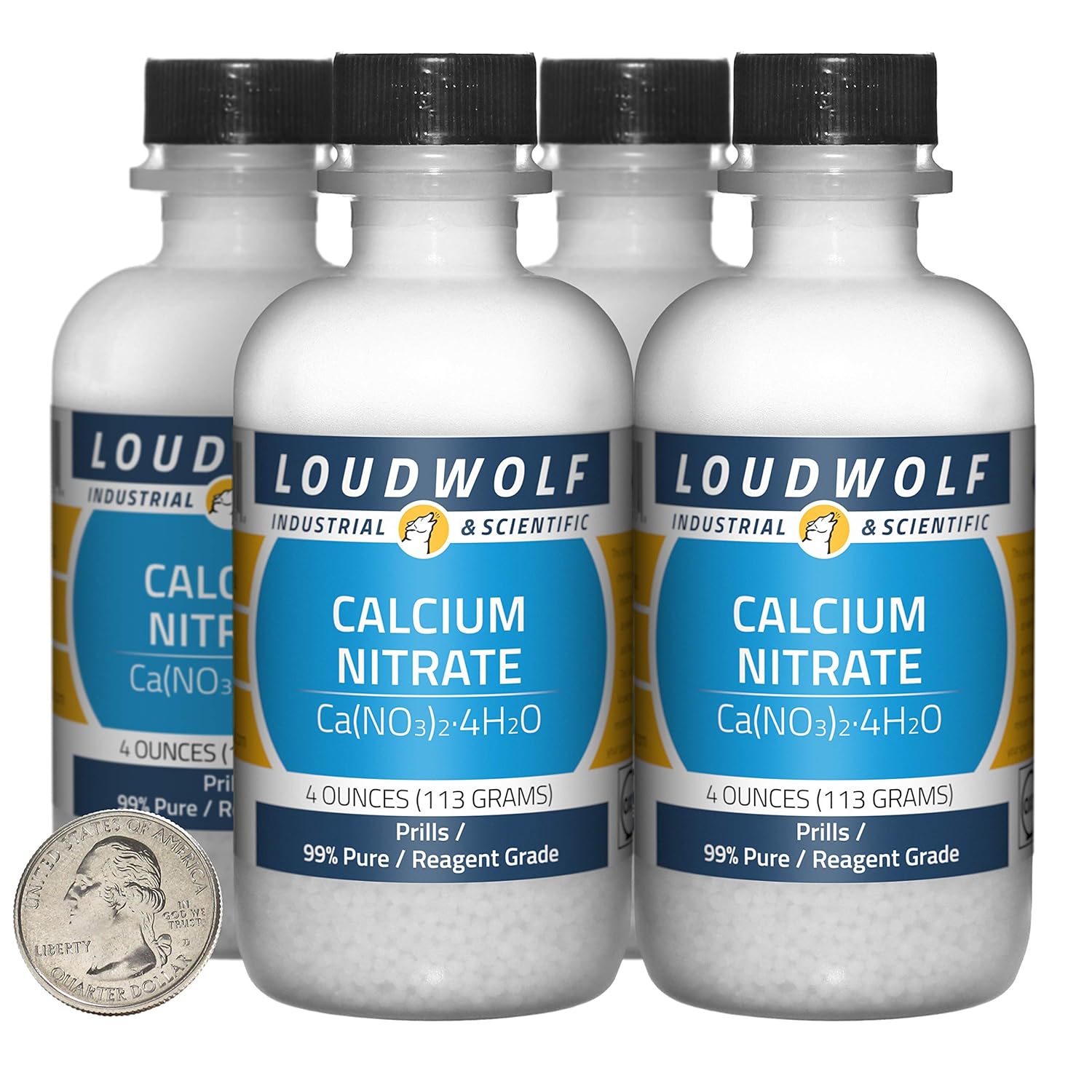 4 Bottles of Loudwolf 1 Pound Calcium Nitrate Prills - 99% Pure Reagent Grade