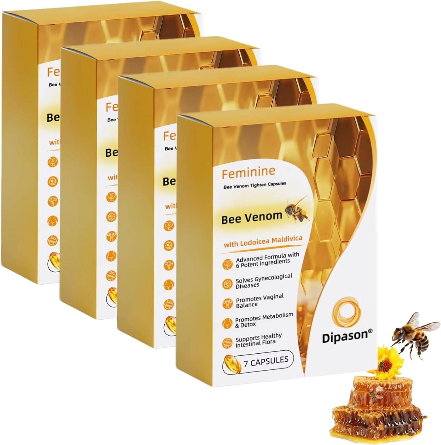 4 Boxes of Diapason Bee Venom Feminine Repair Tighten Detox Yoni Capsules - Firming & Natural Pink and Tender Capsules