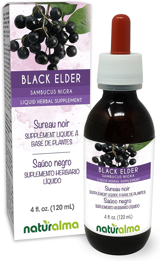 4 fl oz Black Elderflower & Elderberry Alcohol-Free Tincture - Liquid Extract Drops - Herbal Supplement - Vegan Friendly