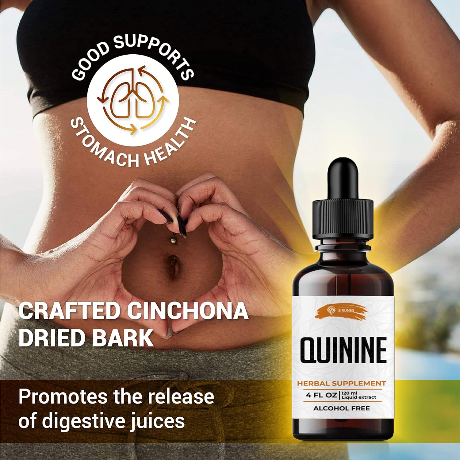 4 fl Oz SIRUNES Quinine Tincture Extract - Herbal Supplement for Immune System Support - Alcohol and Gluten Free Cinchona Bark Liquid Drops