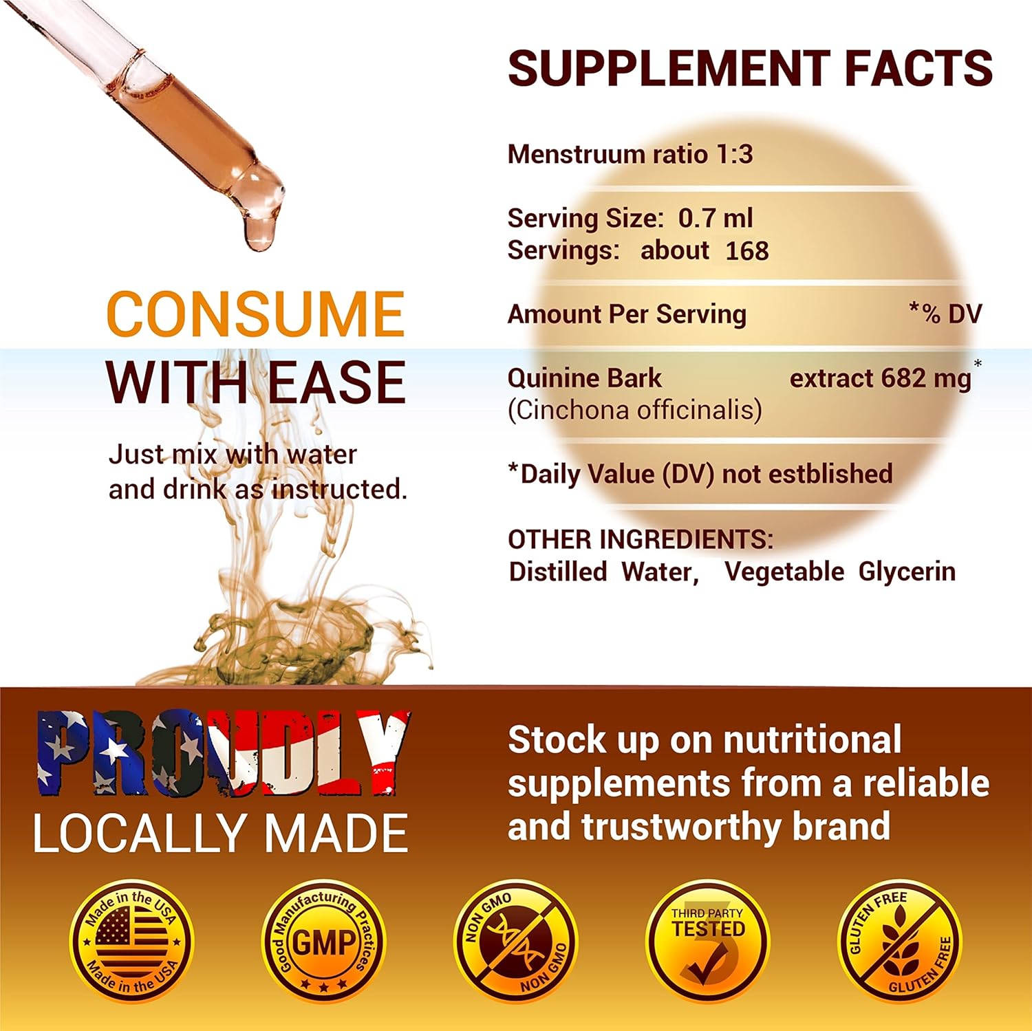 4 fl Oz SIRUNES Quinine Tincture Extract - Herbal Supplement for Immune System Support - Alcohol and Gluten Free Cinchona Bark Liquid Drops