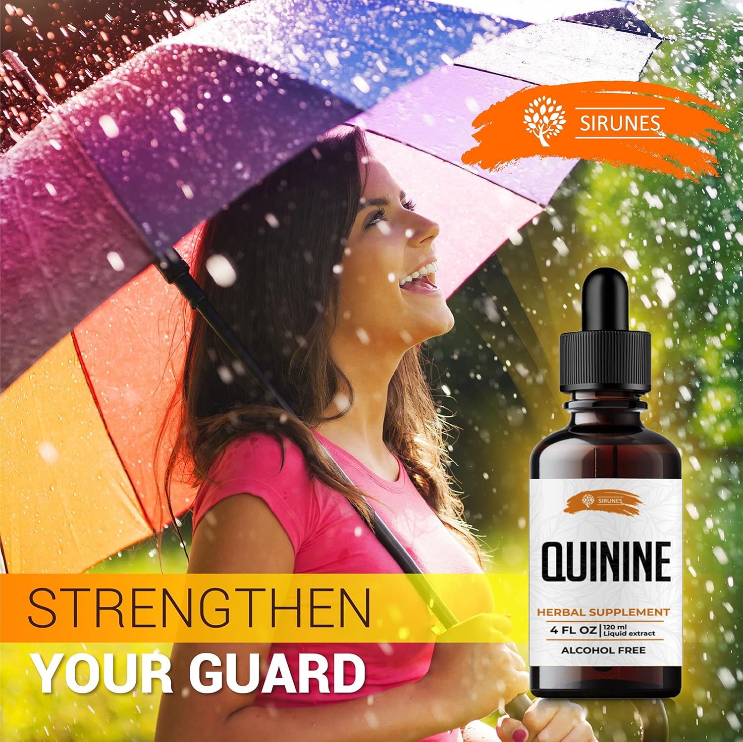 4 fl Oz SIRUNES Quinine Tincture Extract - Herbal Supplement for Immune System Support - Alcohol and Gluten Free Cinchona Bark Liquid Drops