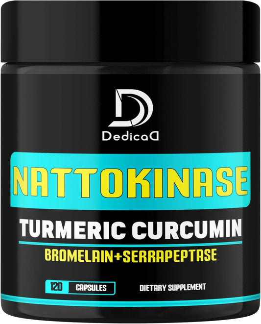 4-in-1 Nattokinase 2000 Fu, Turmeric, Bromelain, Serrapeptase Capsules for Body Balance, Circulation & Immune System - 120ct