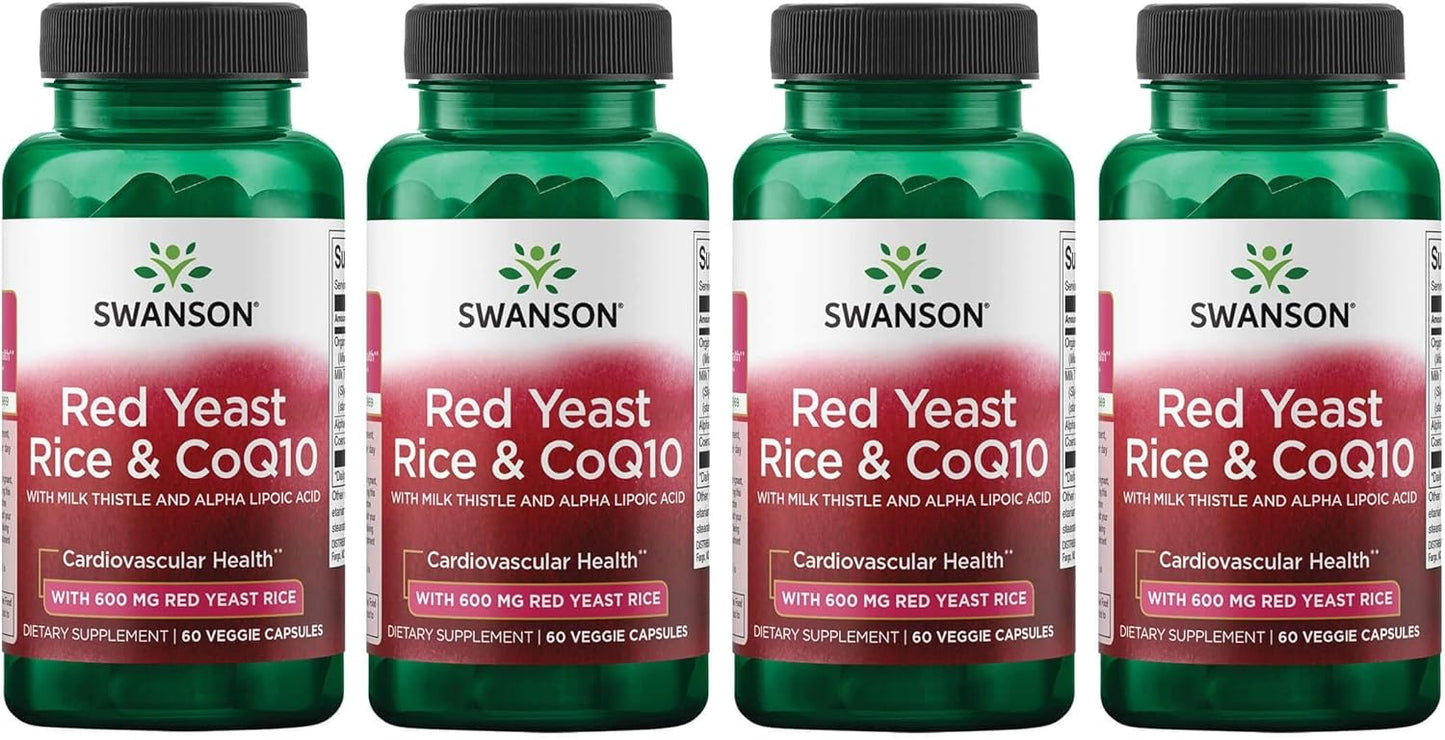 4 Pack Swanson Traditional Red Yeast Rice & CoQ10 with Milk Thistle and Alpha Lipoic Acid 60 Veg Capsules