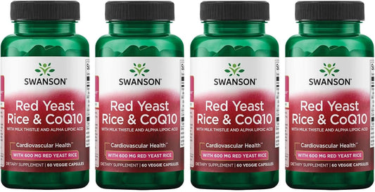 4 Pack Swanson Traditional Red Yeast Rice & CoQ10 with Milk Thistle and Alpha Lipoic Acid 60 Veg Capsules