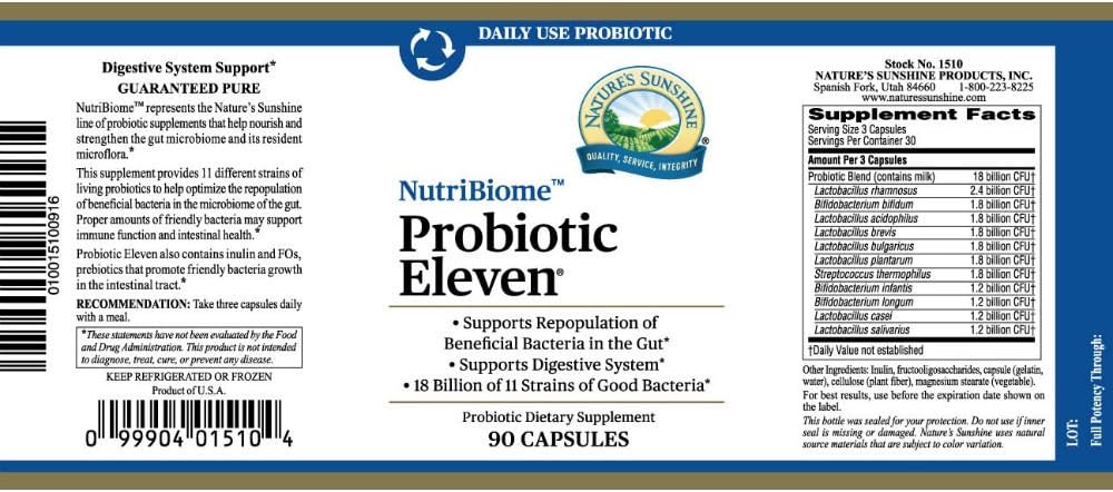 4 Packs of Nature's Sunshine Probiotic Eleven 90 Capsules - Digestive Health Support