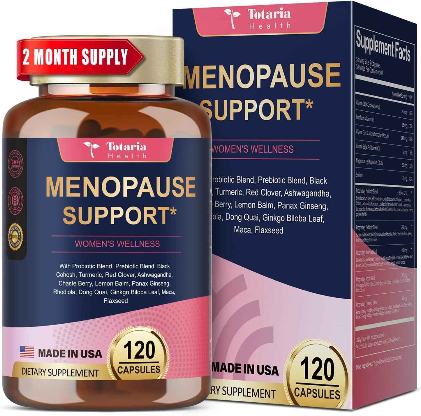 40-in-1 Menopause Supplements for Women, w/Probiotics, DIM, Vitex, Dong Quai, Red Clover and More, Easy to Swallow, Gluten Free