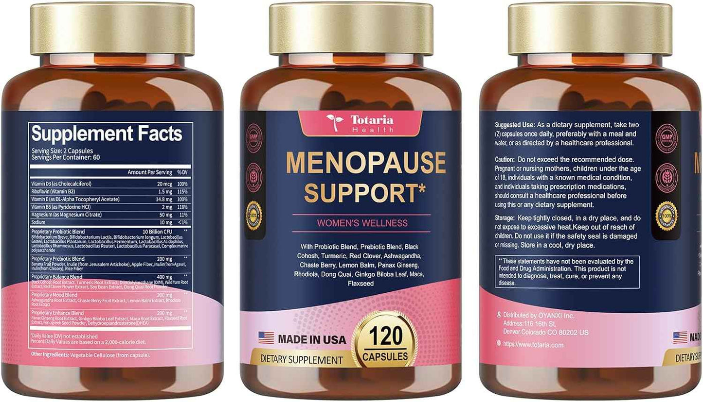 40-in-1 Menopause Supplements for Women, w/Probiotics, DIM, Vitex, Dong Quai, Red Clover and More, Easy to Swallow, Gluten Free