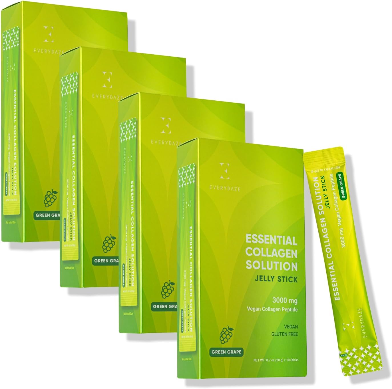 40 Pack of Vegan Collagen Peptide Jelly Sticks for Hair, Skin, and Bone Health - Green Grape Flavor