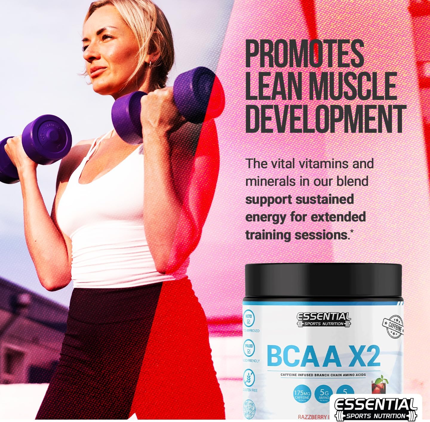 40 Serving BCAA Sports Nutrition Supplement with Caffeine - Keto Approved, Non-GMO & Gluten Free (Razzberry Iced Tea)