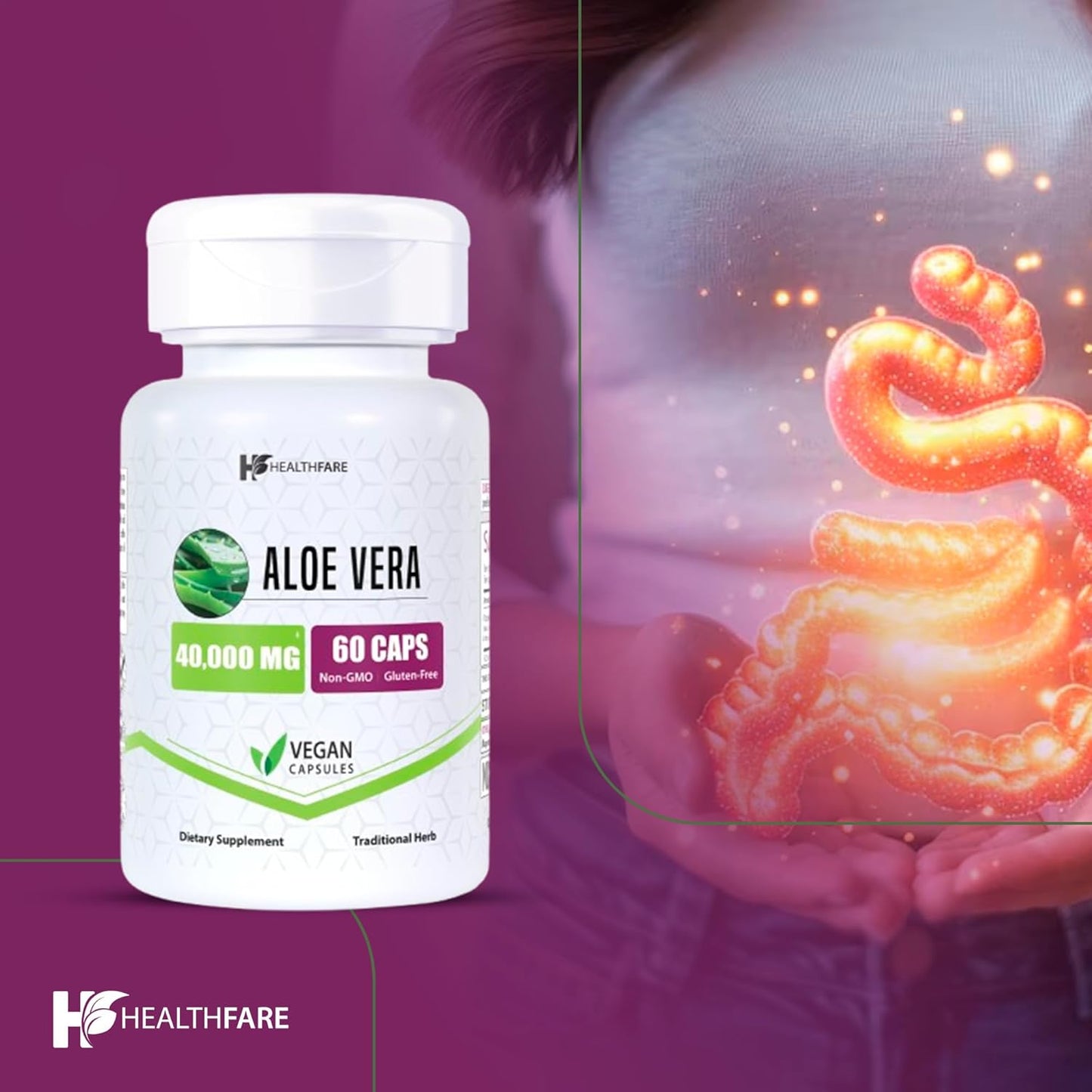 40,000mg Equivalent Aloe Vera Extract Veg Capsules for Digestive Support | Non-GMO | Made in USA | Vegetarian Friendly