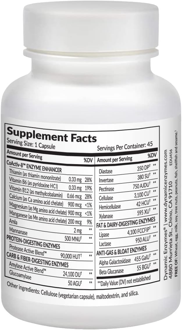 45 Count Dynamic Enzymes Eat E-Z Ultra Digestive Enzymes - Gut Health, Anti-Bloating, Immune Support