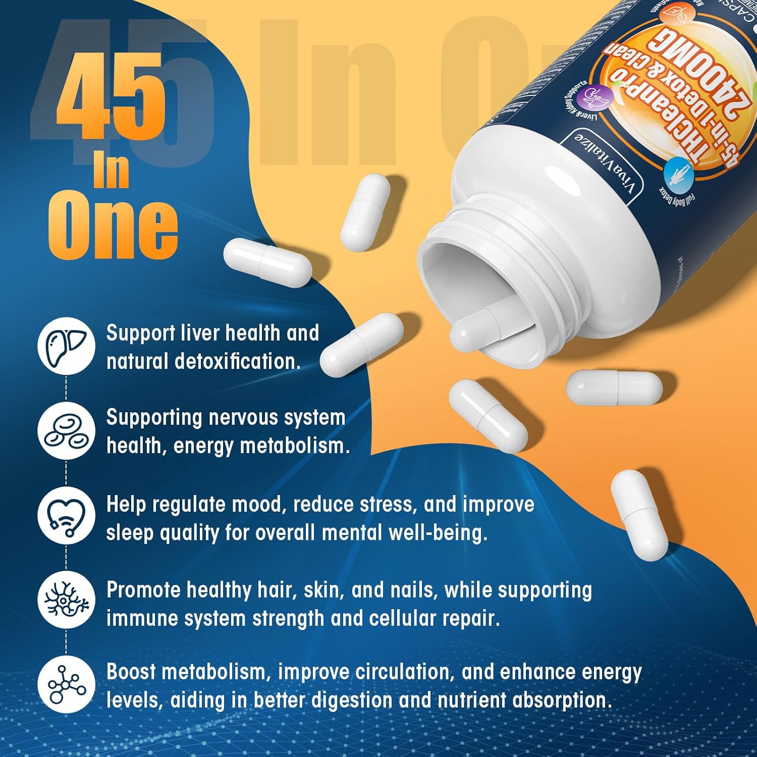 45-in-1 Liver Detox Capsules with Zeolite, Milk Thistle, and Energy Support - 100% Natural Formula for Heavy Metal Detox and Immune Health (60 Caps)