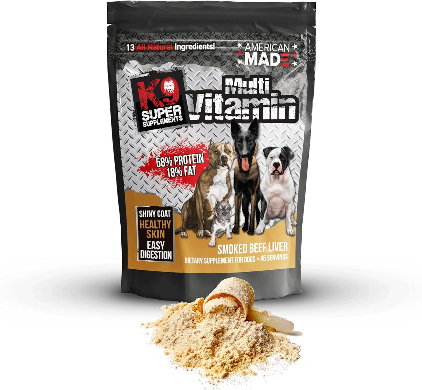 45 Serving K9 Multivitamin Supplement for Immunity, Muscle Growth, Digestion & Coat Health