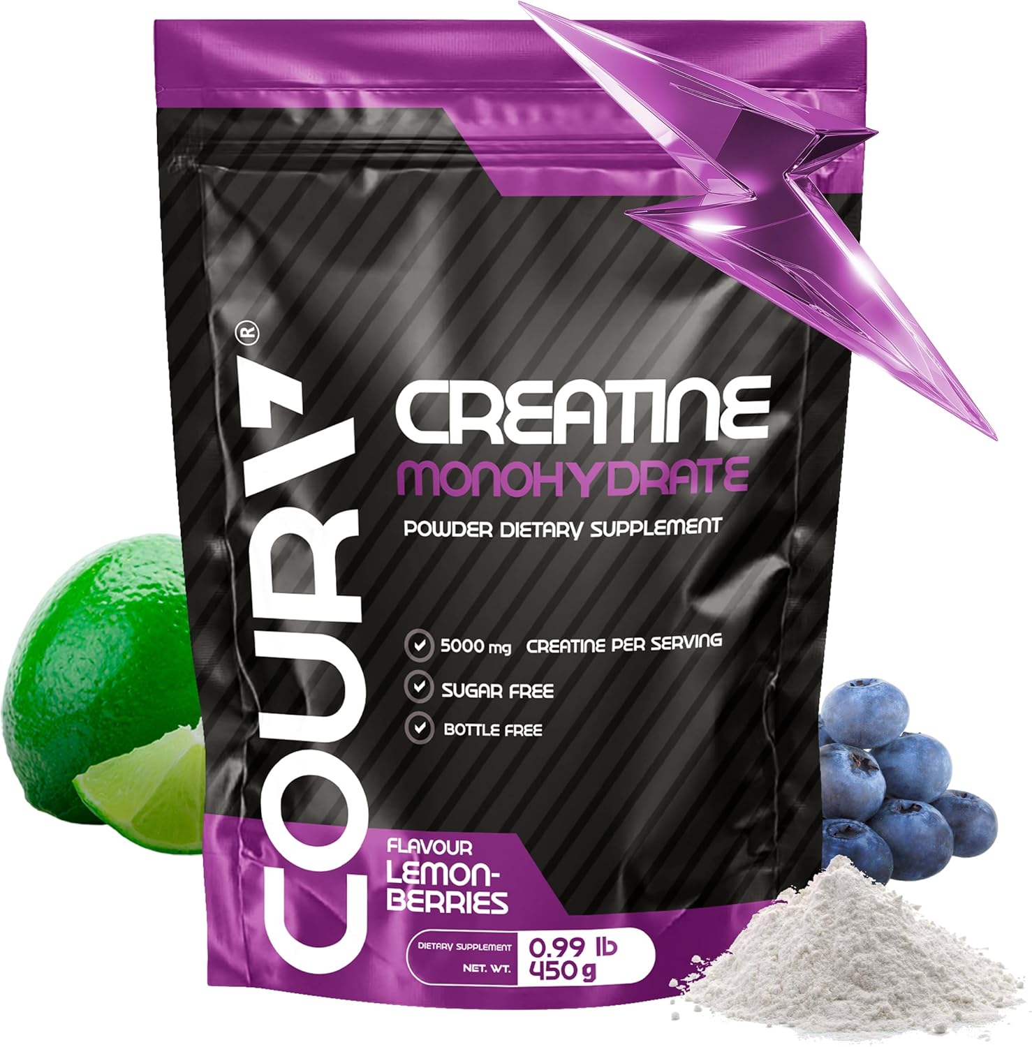 450g COURA Creatine Monohydrate Lemon-Berries Flavor - Gluten Free Sports Supplement for Strength and Endurance, Perfect for Intense Workouts
