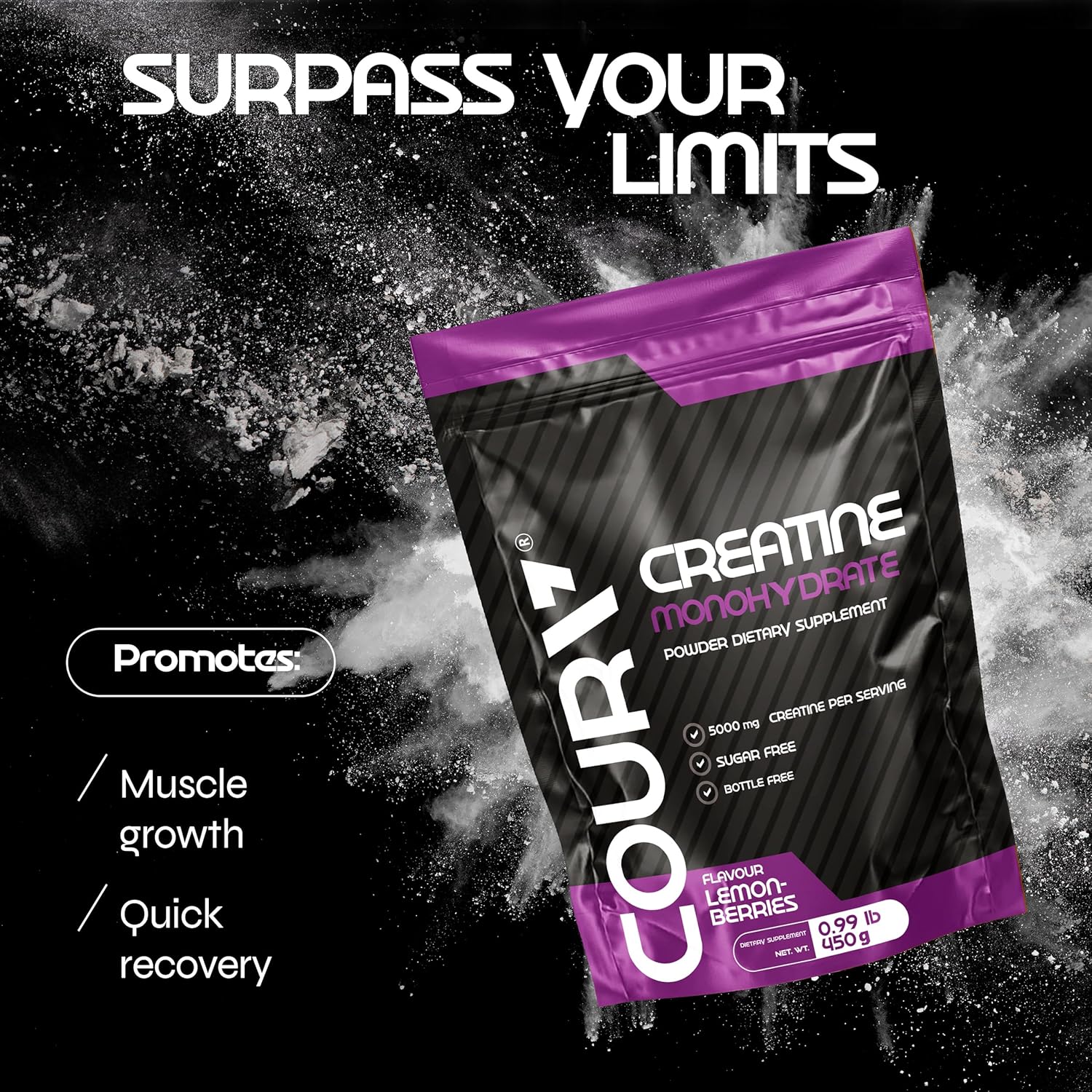 450g COURA Creatine Monohydrate Lemon-Berries Flavor - Gluten Free Sports Supplement for Strength and Endurance, Perfect for Intense Workouts