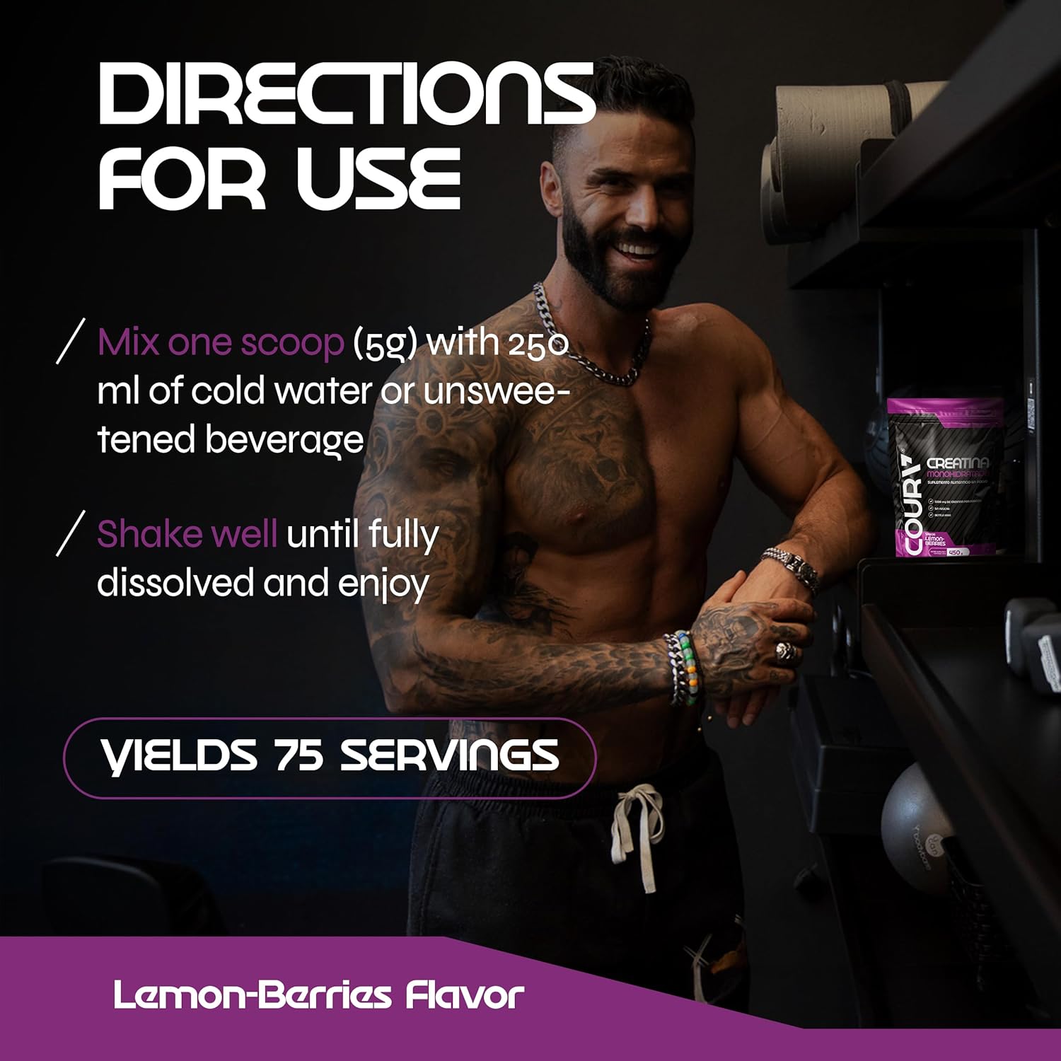 450g COURA Creatine Monohydrate Lemon-Berries Flavor - Gluten Free Sports Supplement for Strength and Endurance, Perfect for Intense Workouts